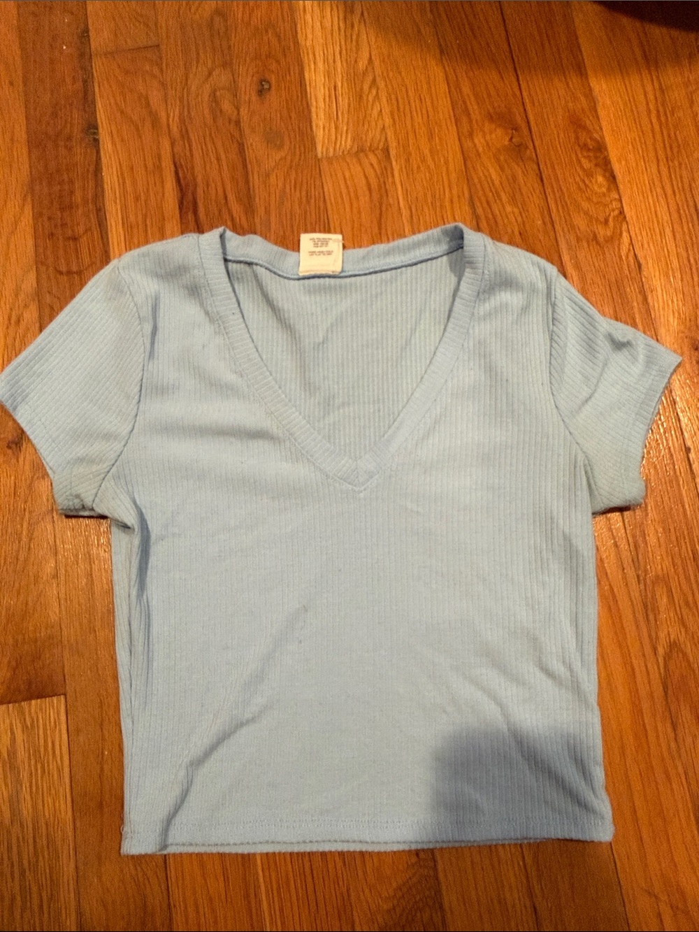Light Blue V-Neck Ribbed Women's Top